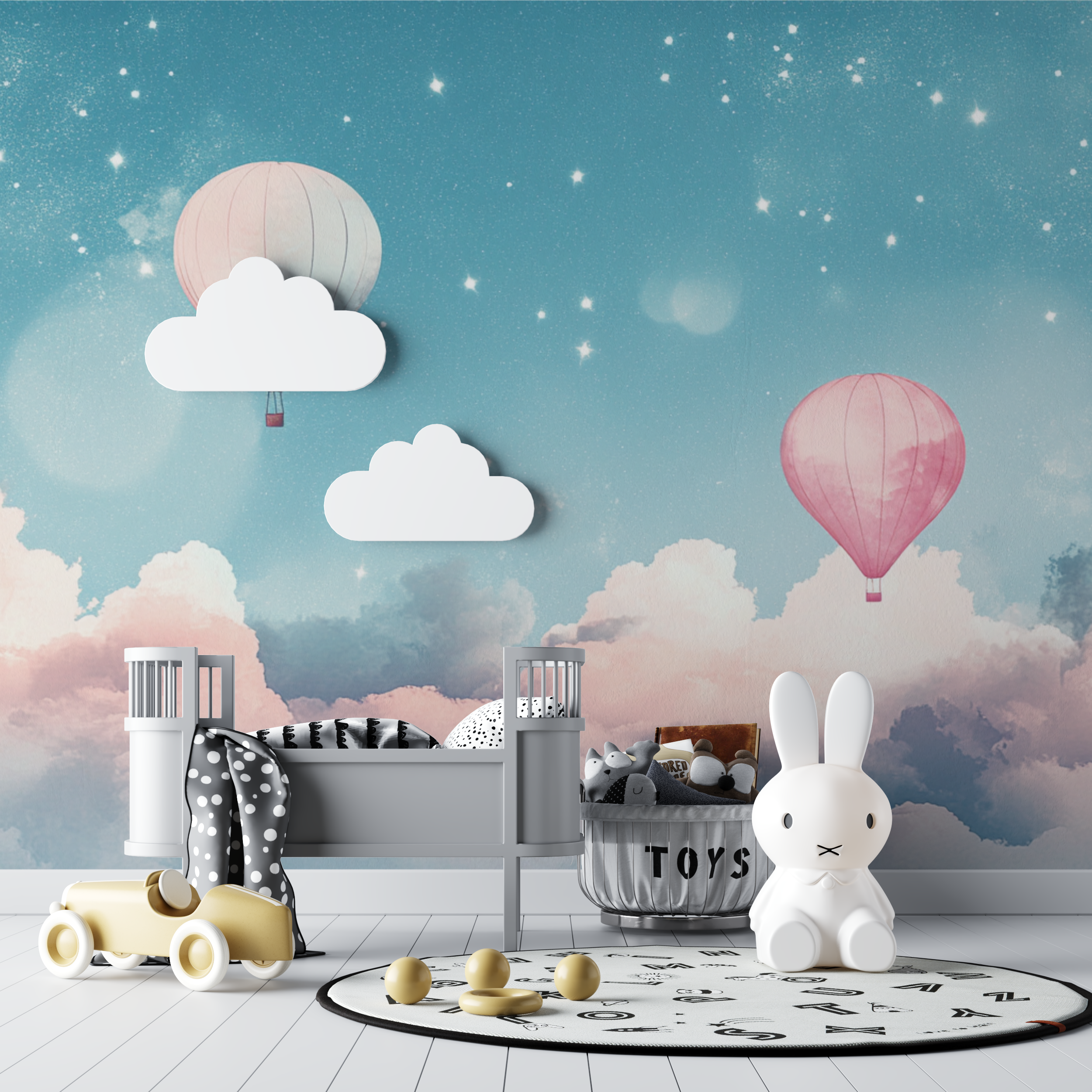 Hot Air Balloon and Starry Evening Sky Wallpaper | Murals Wallpaper