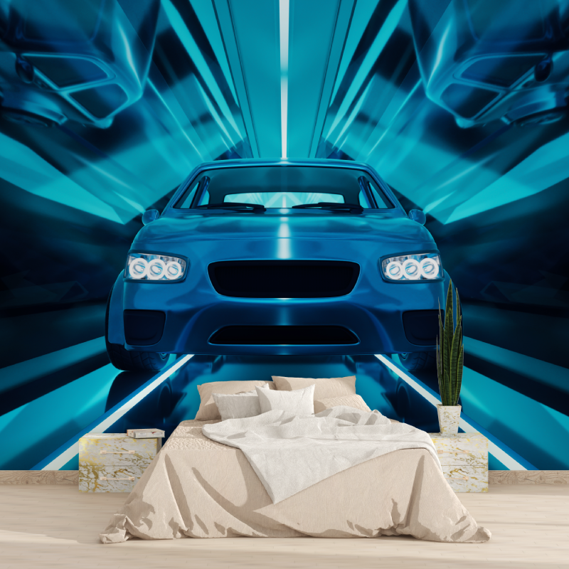 3D Blue Car Wallpaper | Murals Wallpaper