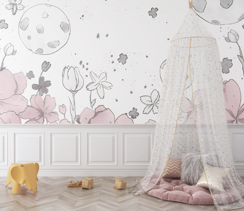 Papier peint dessin fleurs pour bébé - chambre de bebe