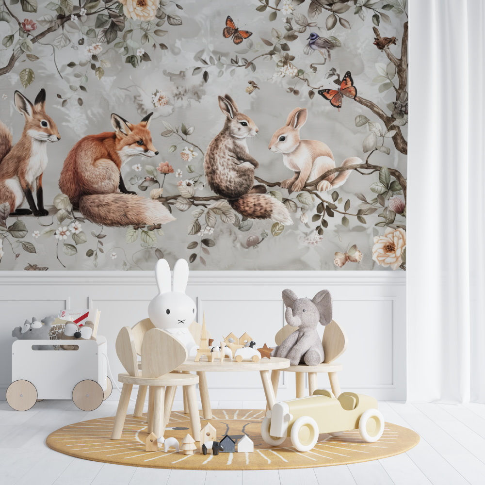 Papier peint bébé Animaux et fleurs - chambre de bebe