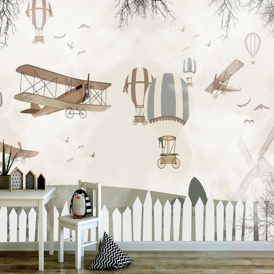 Flugzeug-Hintergrundbild <br/> Beigefarbenes Babyzimmer