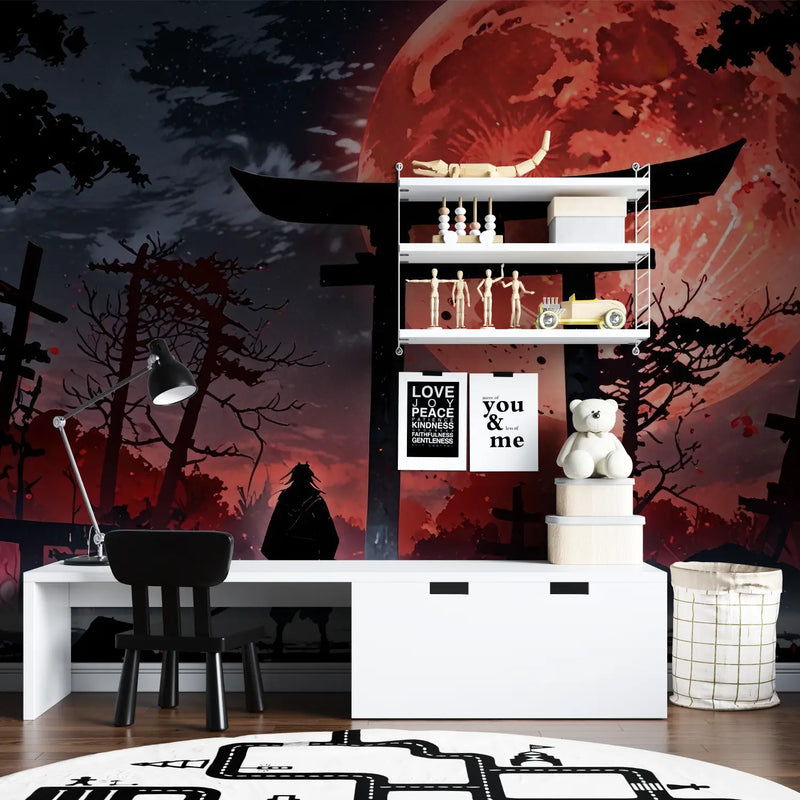 Papier Peint Anime Lune Rouge - chambre spiderman