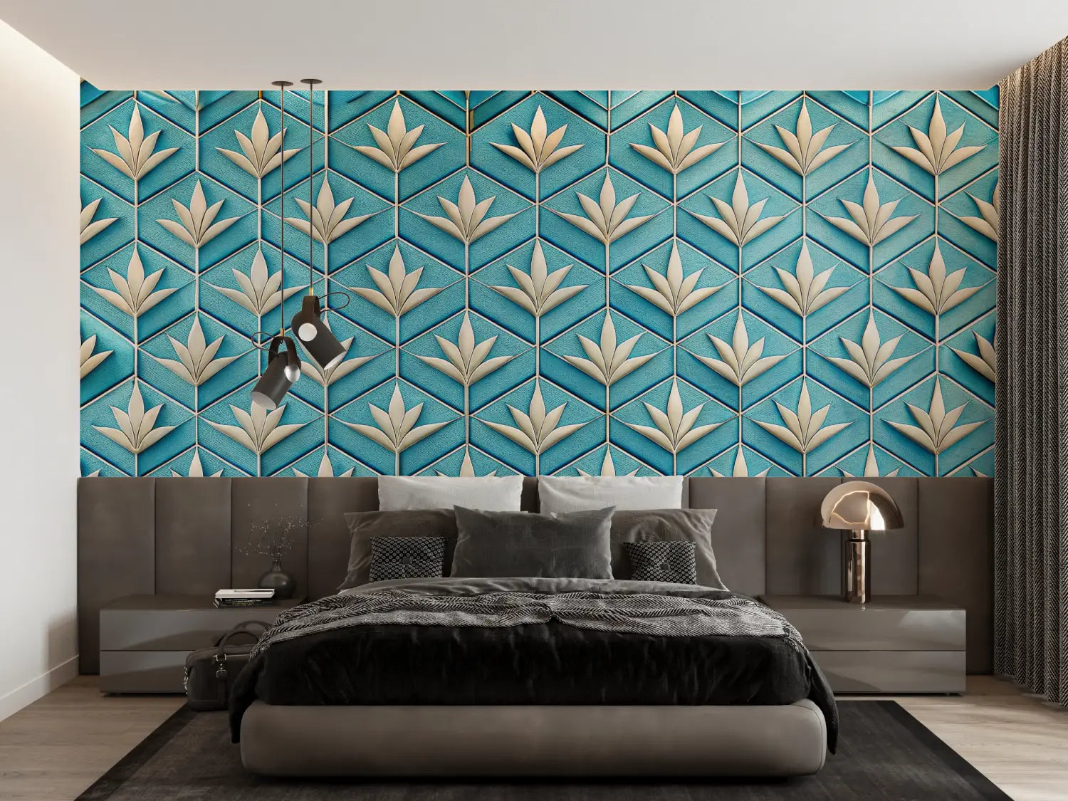 Blauw art deco behang - Second Image