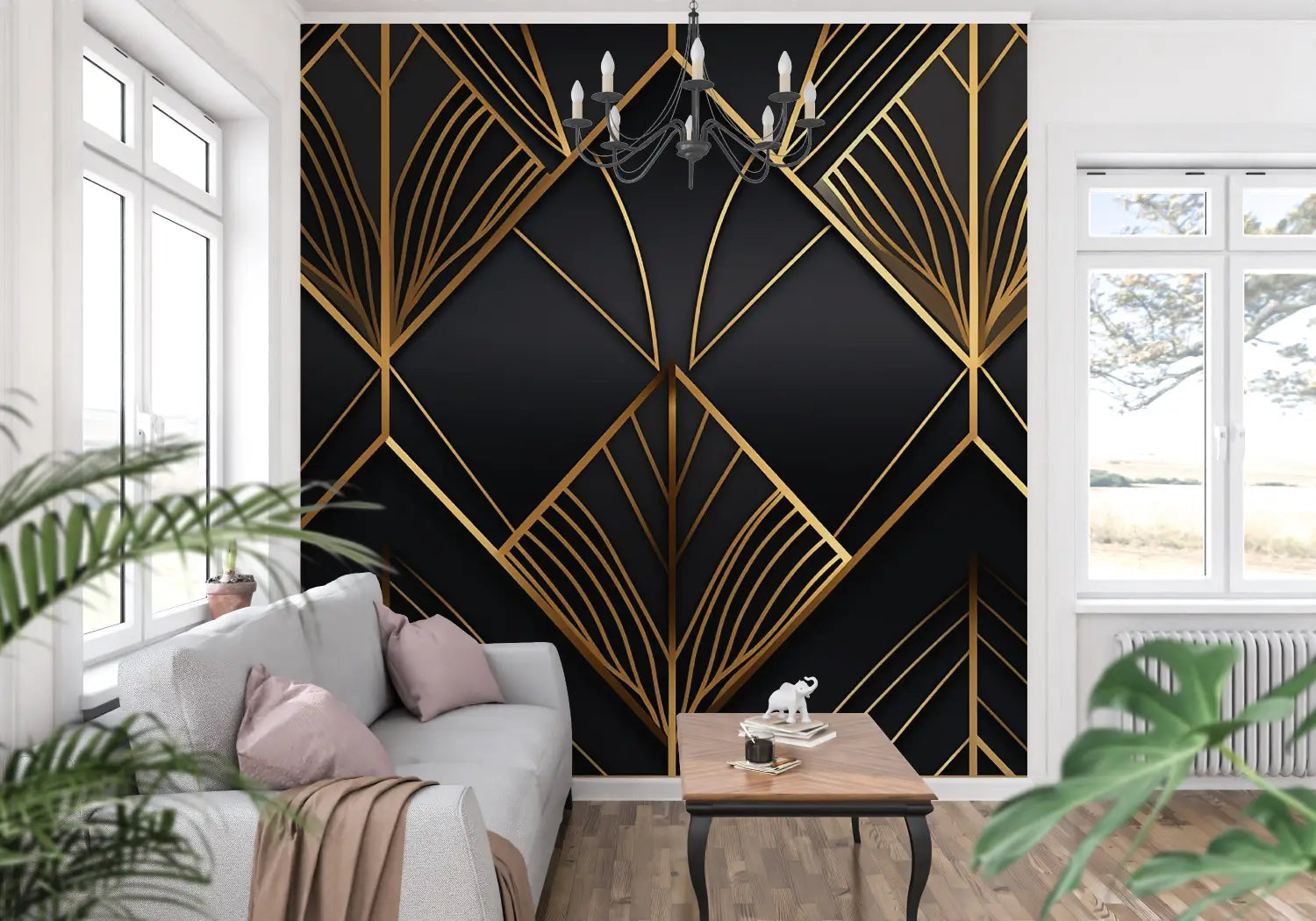 Art Deco Zwart Goud Geo Behang - Second Image