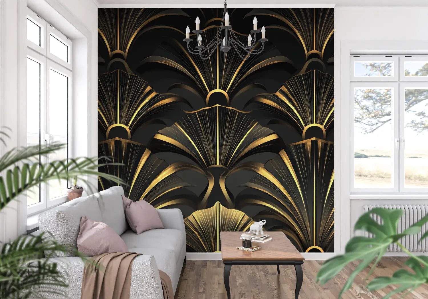 Papier Peint Art Deco Noir Or Sombre - panoramique tendance