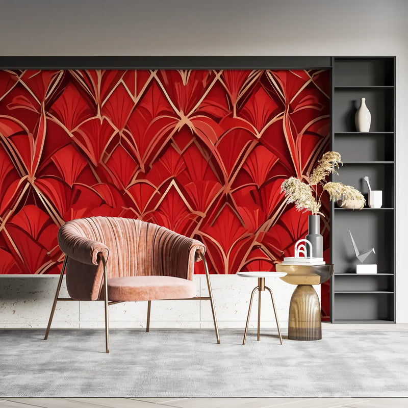 Papier Peint Arts Deco Rouge - mural