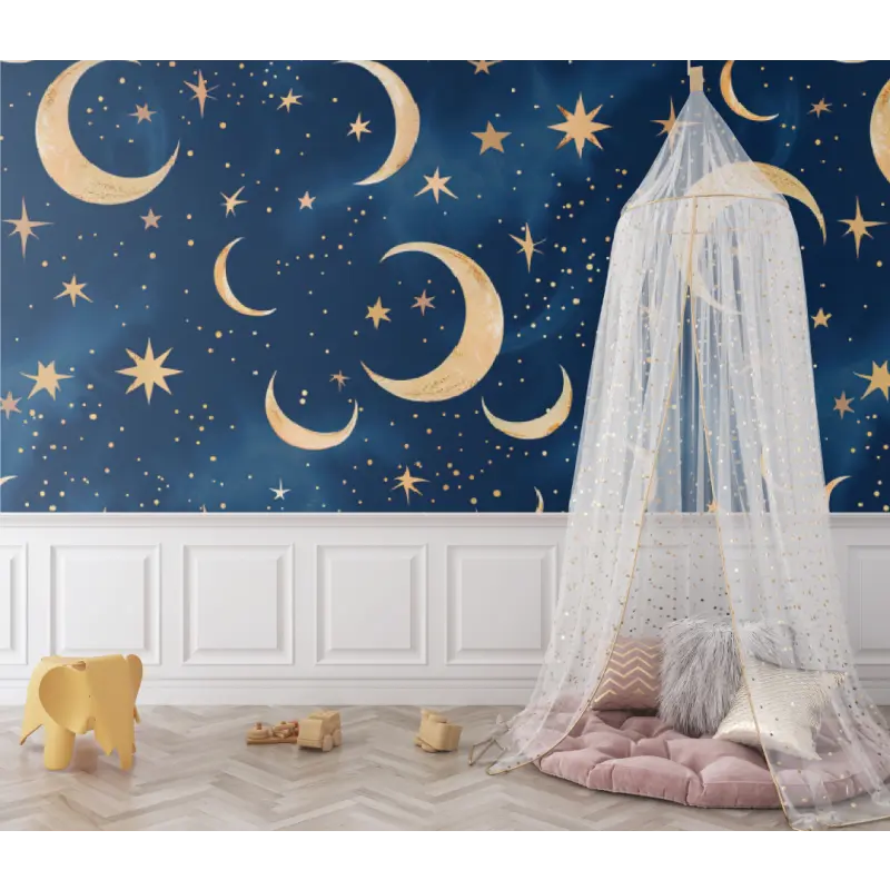 Papier peint bébé design lune et nuit - bebe unisexe