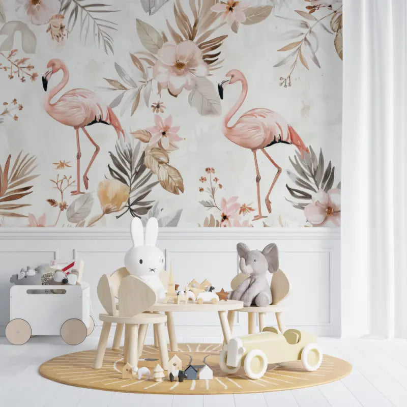 Papier peint bébé Flamant rose - chambre de bebe