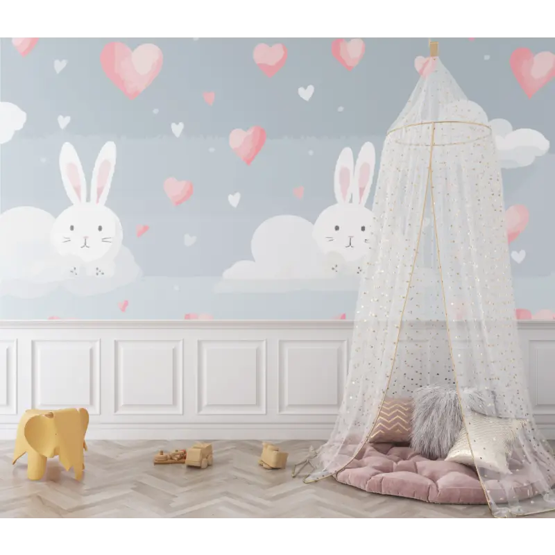 Papier peint bébé Lapins et cœurs - bebe tipi