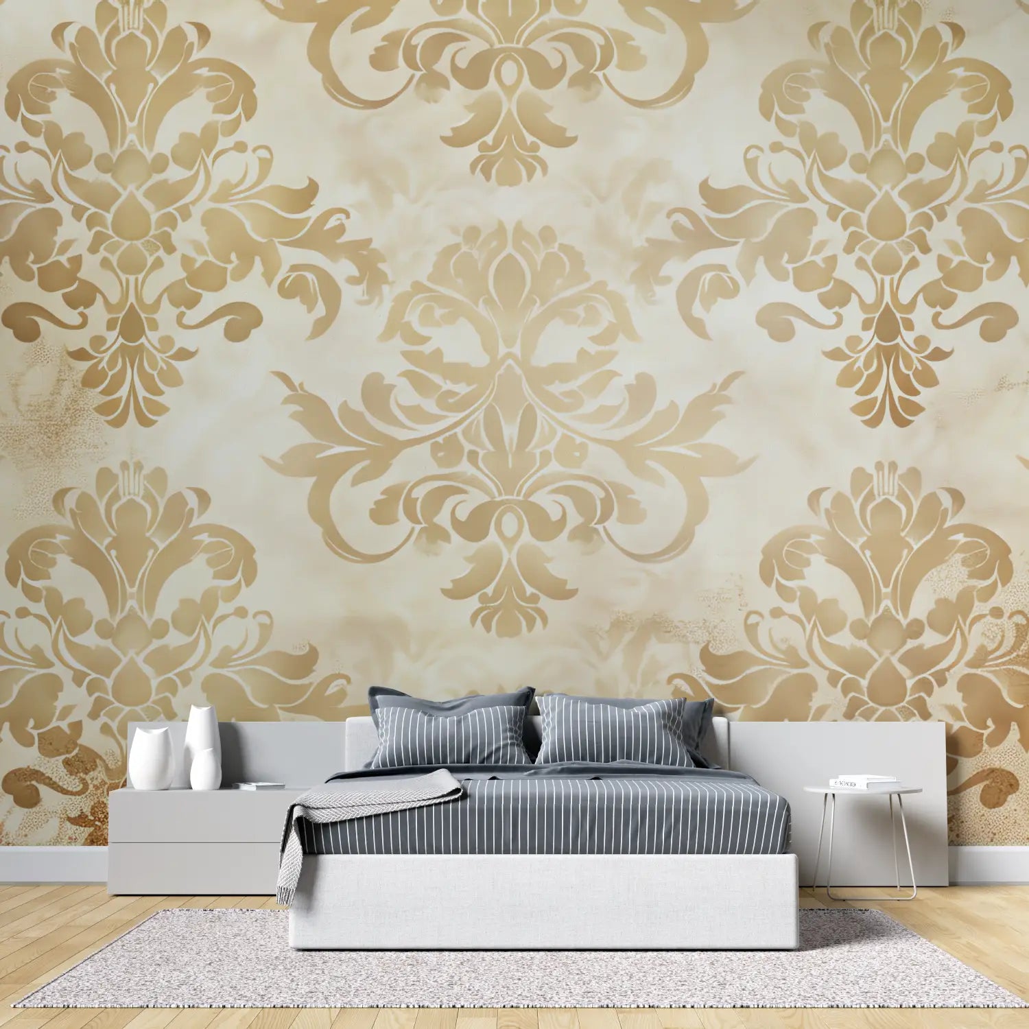 Papier Peint Beige Doré Baroque - salon