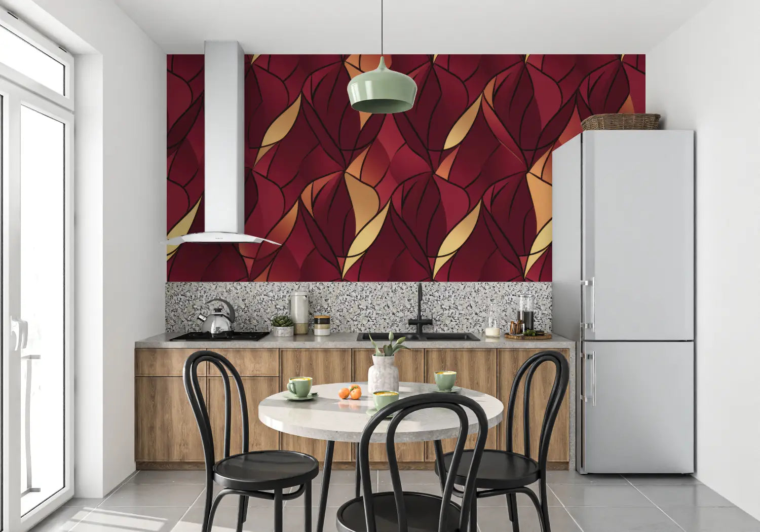 Papier Peint Deco Art Rouge - mur cuisine