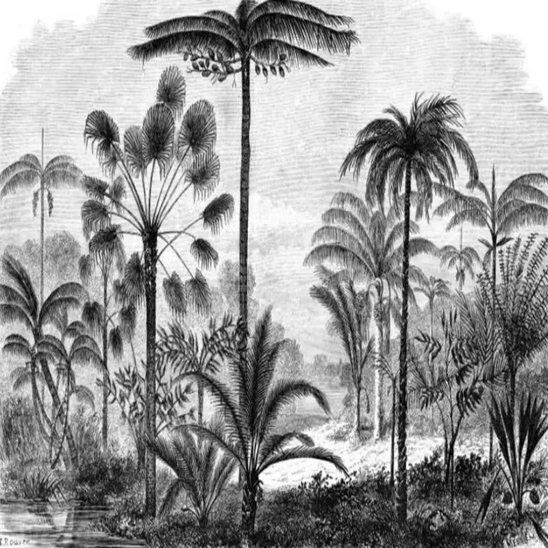 Carta da parati con decorazioni tropicali in bianco e nero - Second Image