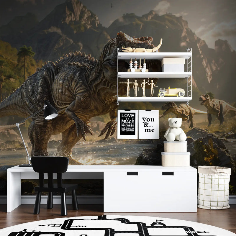 Papier Peint Dinosaure Allosaurus - chambre garçon lit