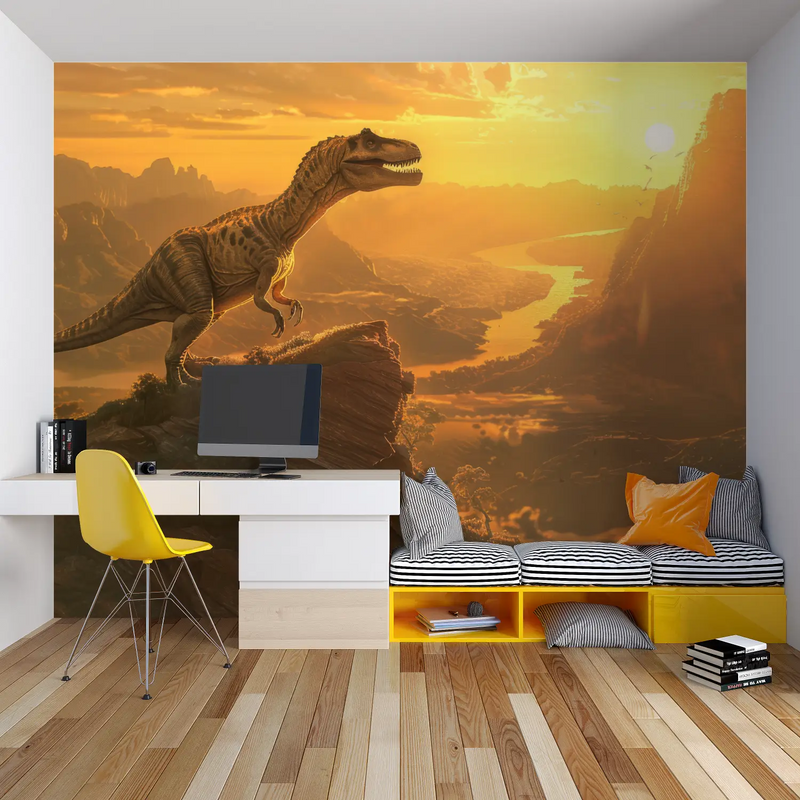 Papier Peint Dinosaure T Rex Dominant - chambre garçon lit