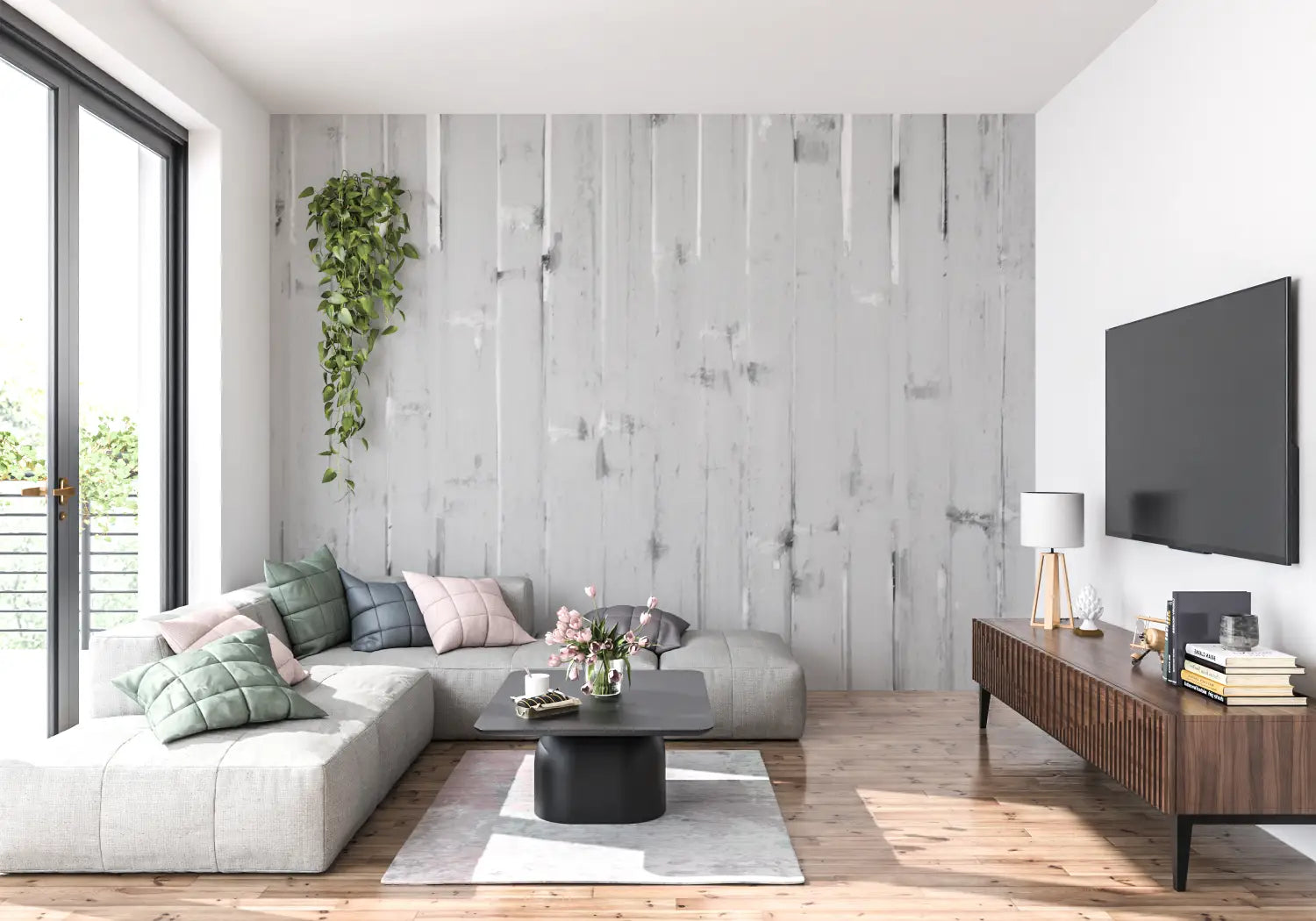 Papier Peint Effet Bois Gris - tendance mur