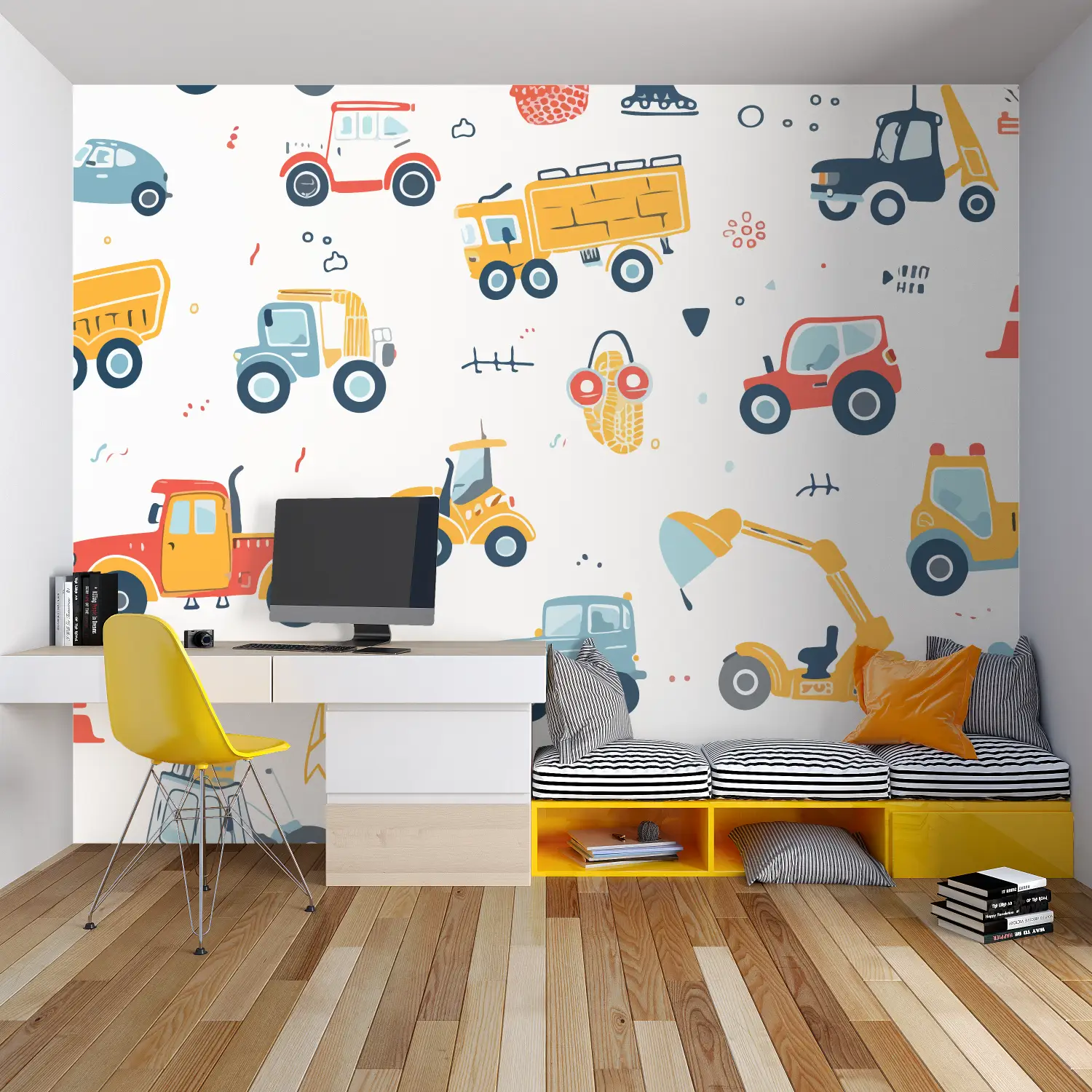 Papier Peint Enfant Camion - chambre garçon lit