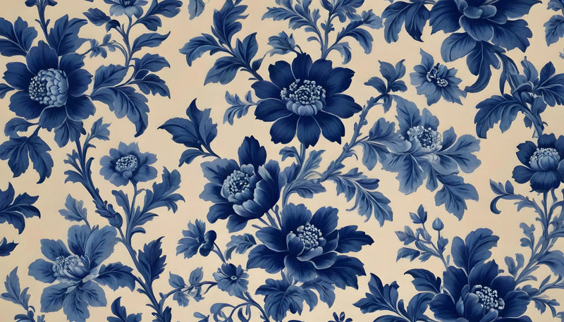 Navy Blue and White Floral Wallpaper