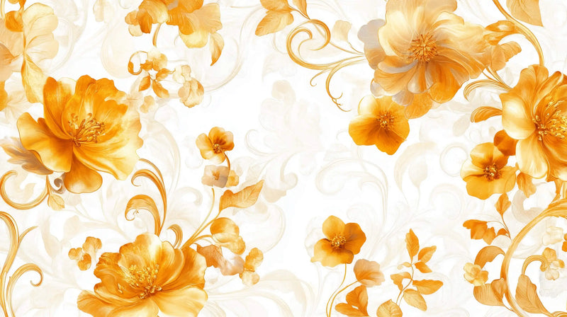 Papier Peint Fleurs Vintage Orange