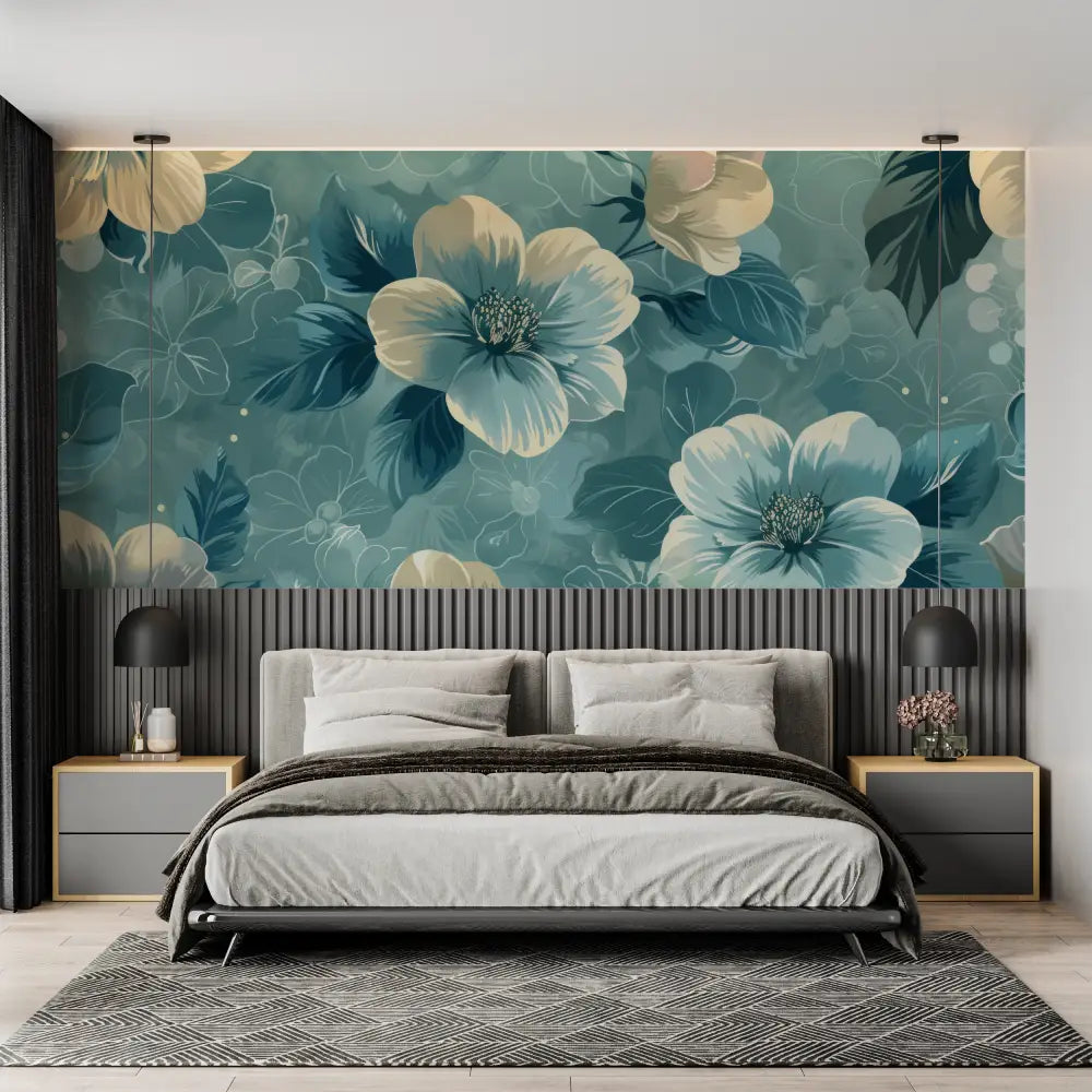 Papier Peint Floral Bleu Canard - tendance 2024