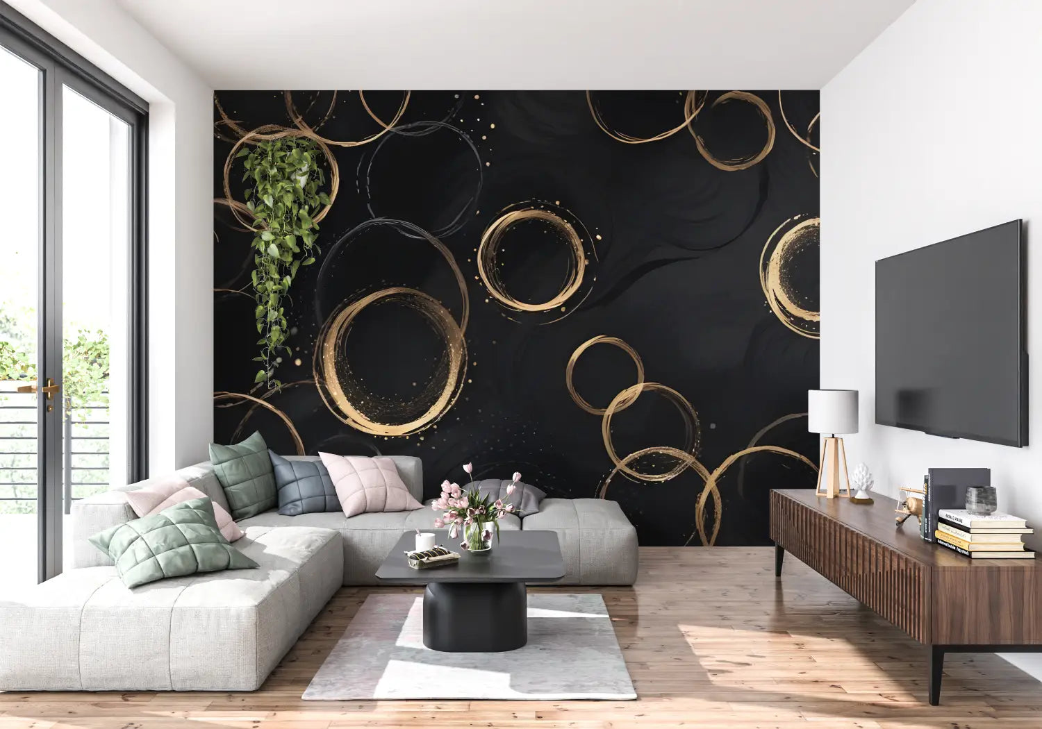 Zwart en goud rond achtergrondbehang - Second Image