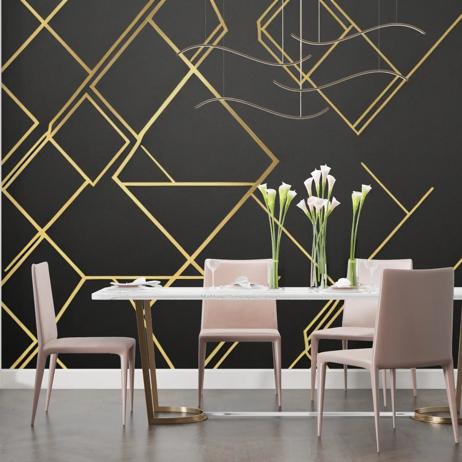 Geometrische Tapete in Schwarz und Gold - Second Image