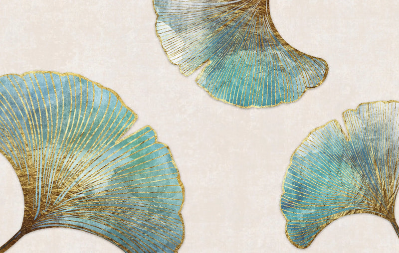 Blaue Ginkgo-Tapete mit goldenem Design