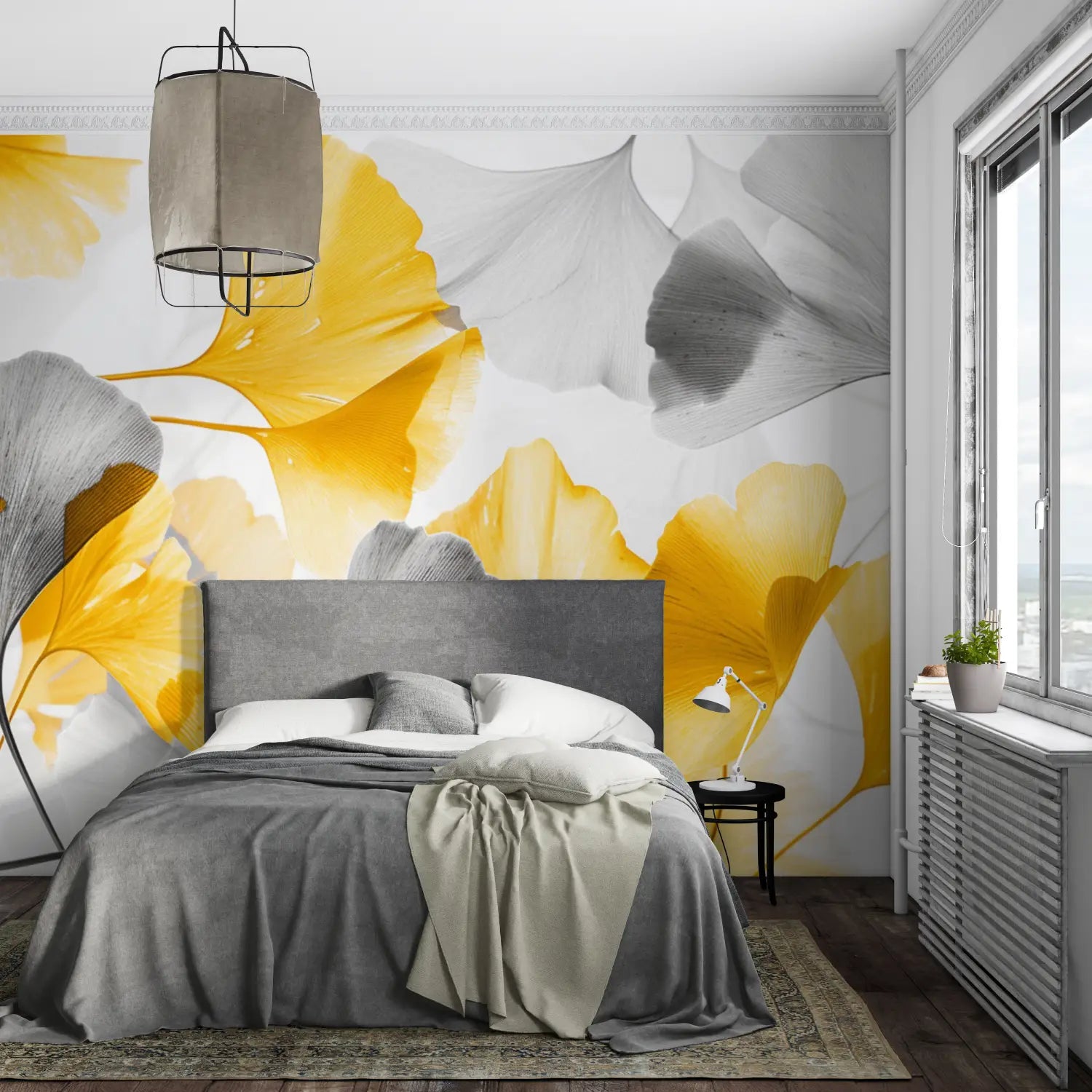 Papier Peint Gris Et Jaune - mural