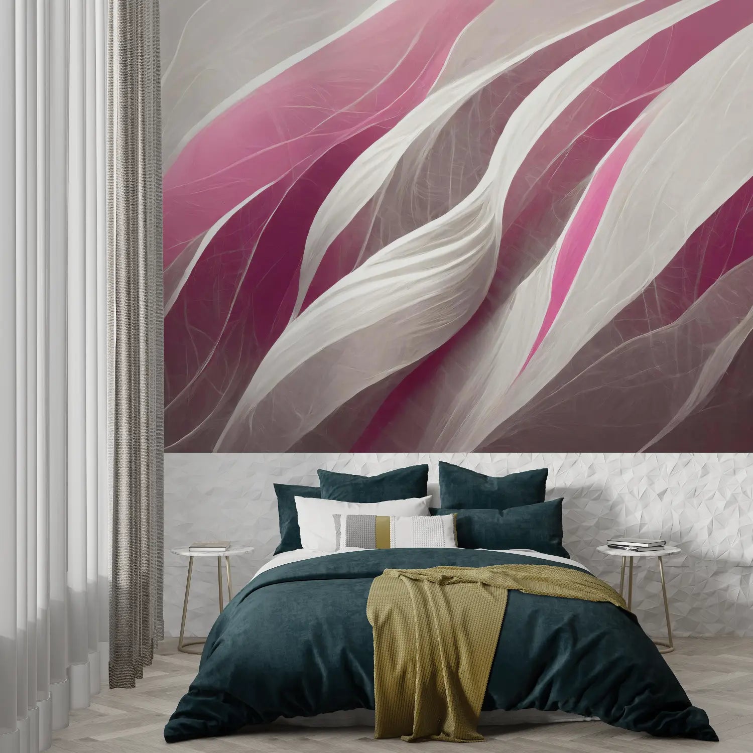 Papier Peint Gris Et Rose Fushia - trompe l'oeil