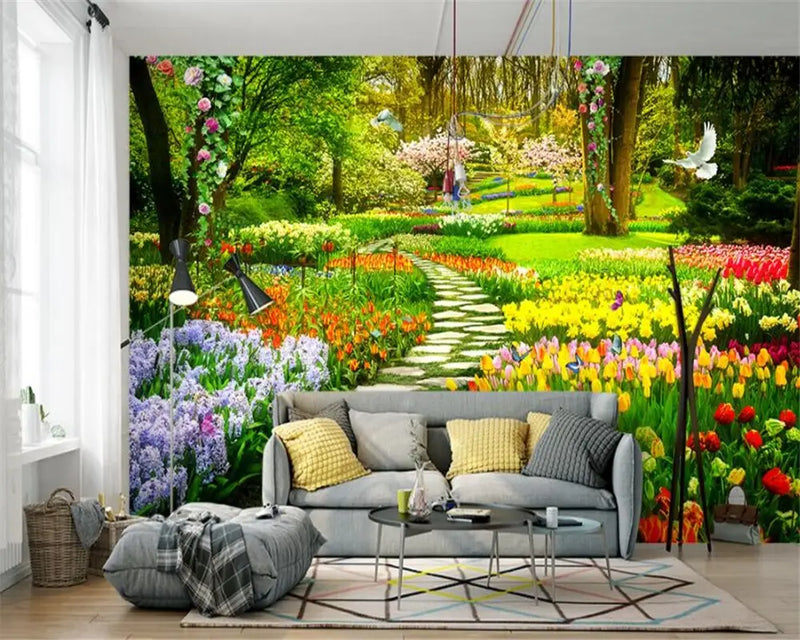 papier peint jardin fleuri