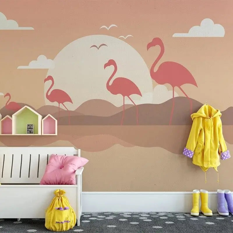 Papier Peint Motif Flamant Rose