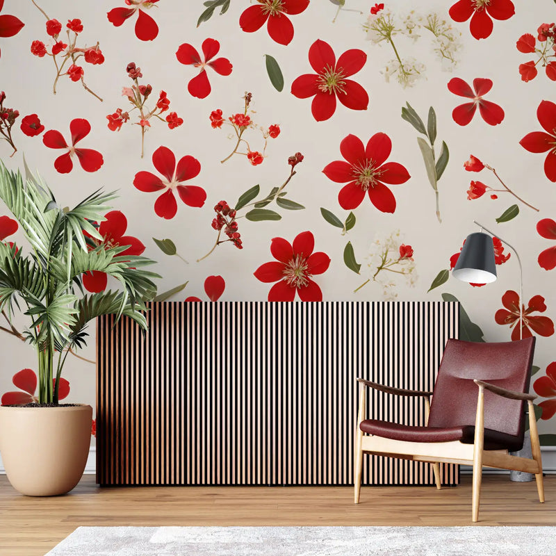 Papier Peint Motif Fleur Rouge - pano mural