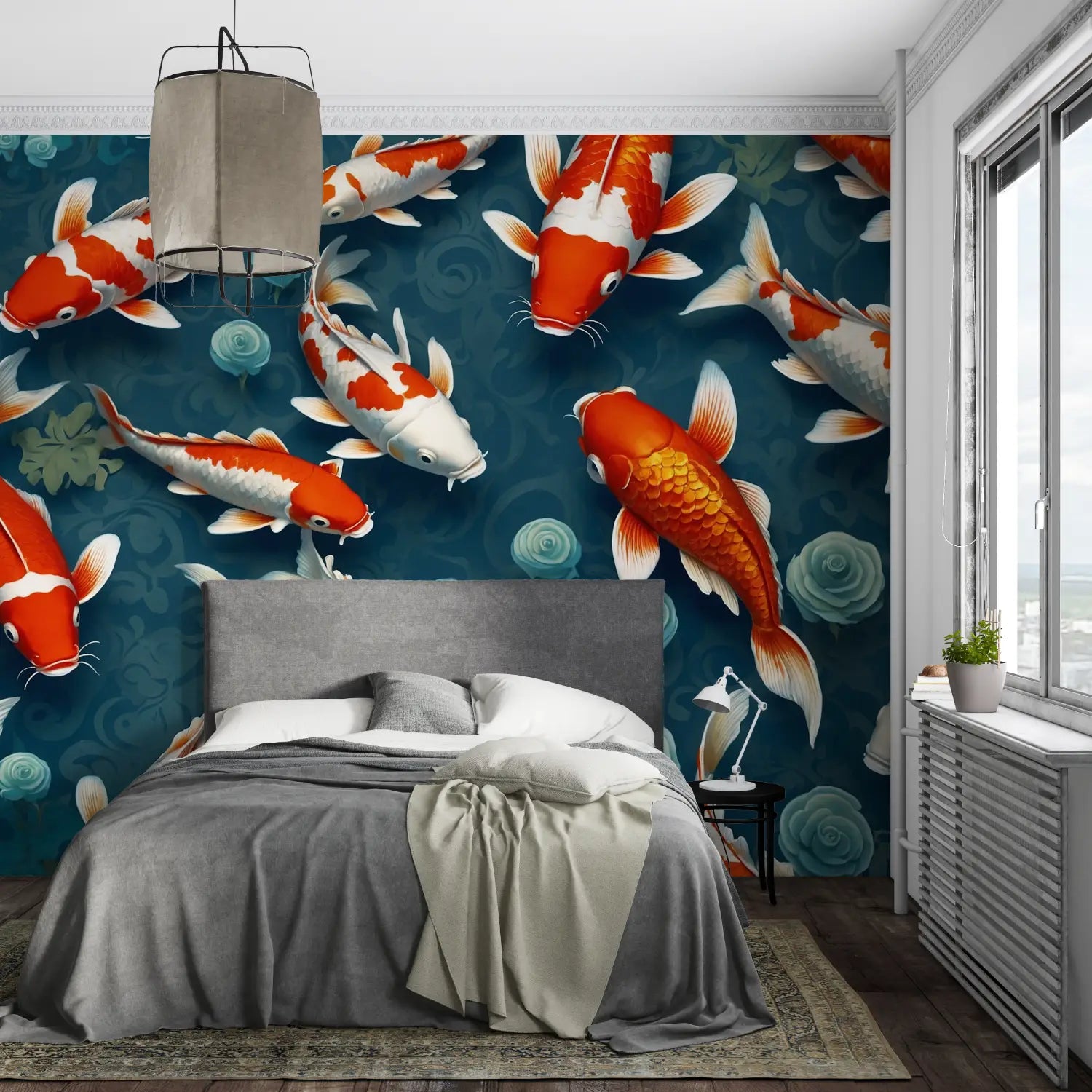 Papier Peint Motif Poisson Rouge - mural