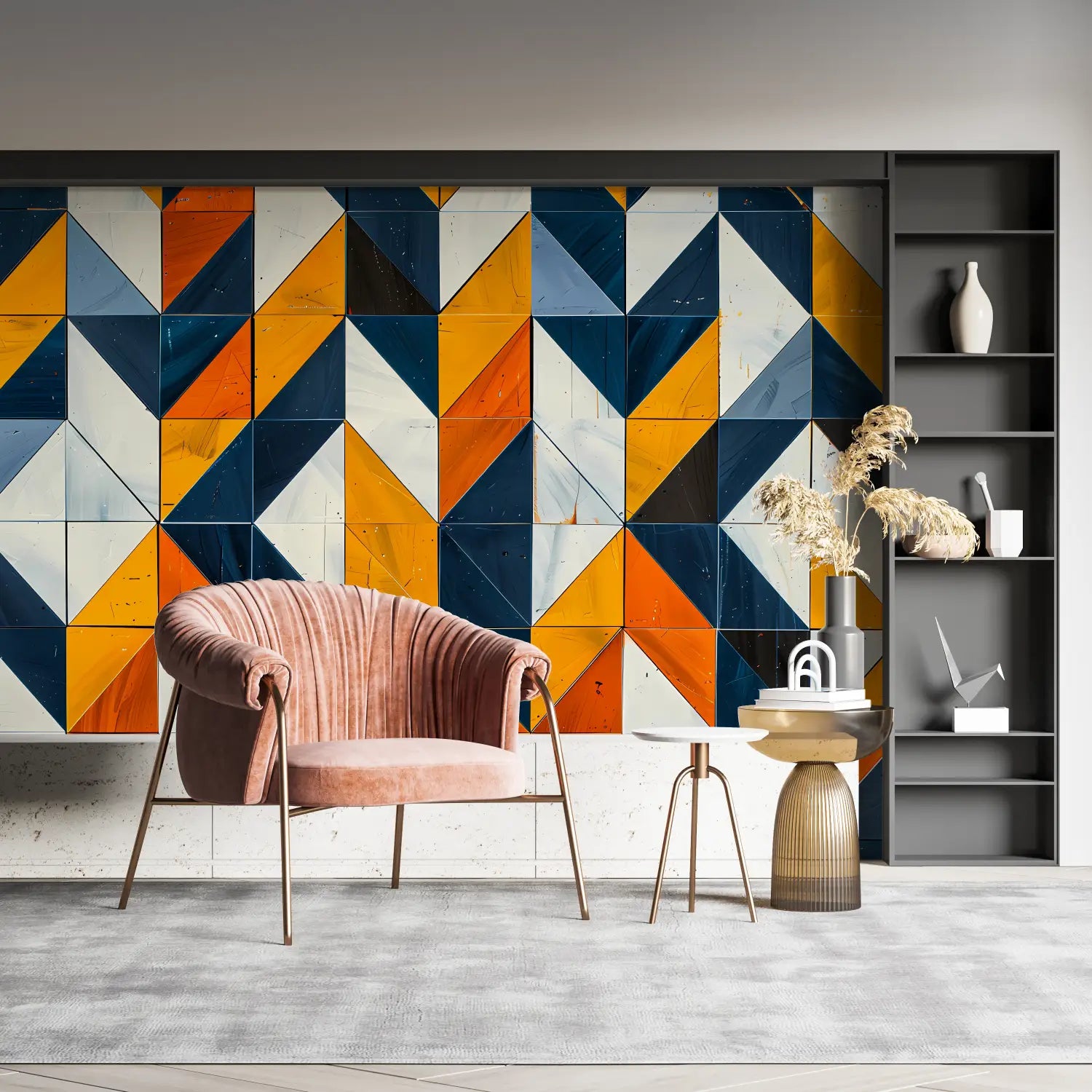 Papier Peint Motifs Geometriques Orange - mural