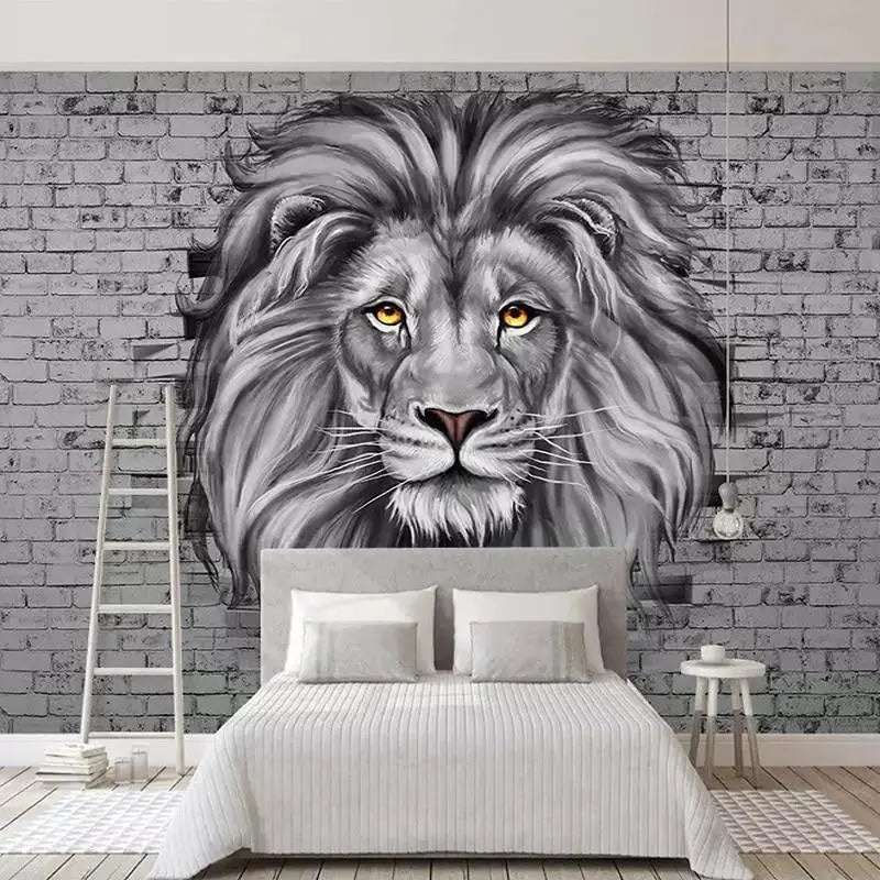 Black and White Lion Trompe l’Oeil Wallpaper - Second Image