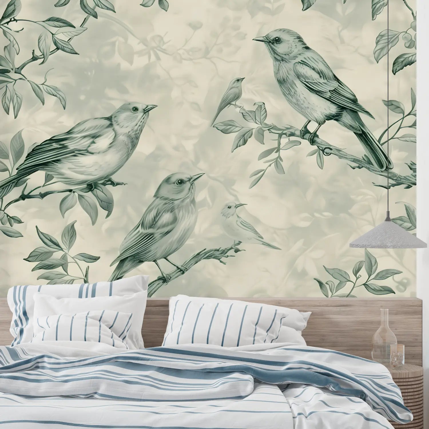 Papier Peint Oiseaux Vert - sur mesure