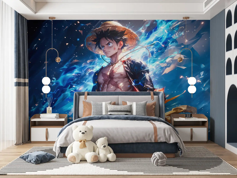 Papier Peint One Piece Luffy Électrique - mur panoramique