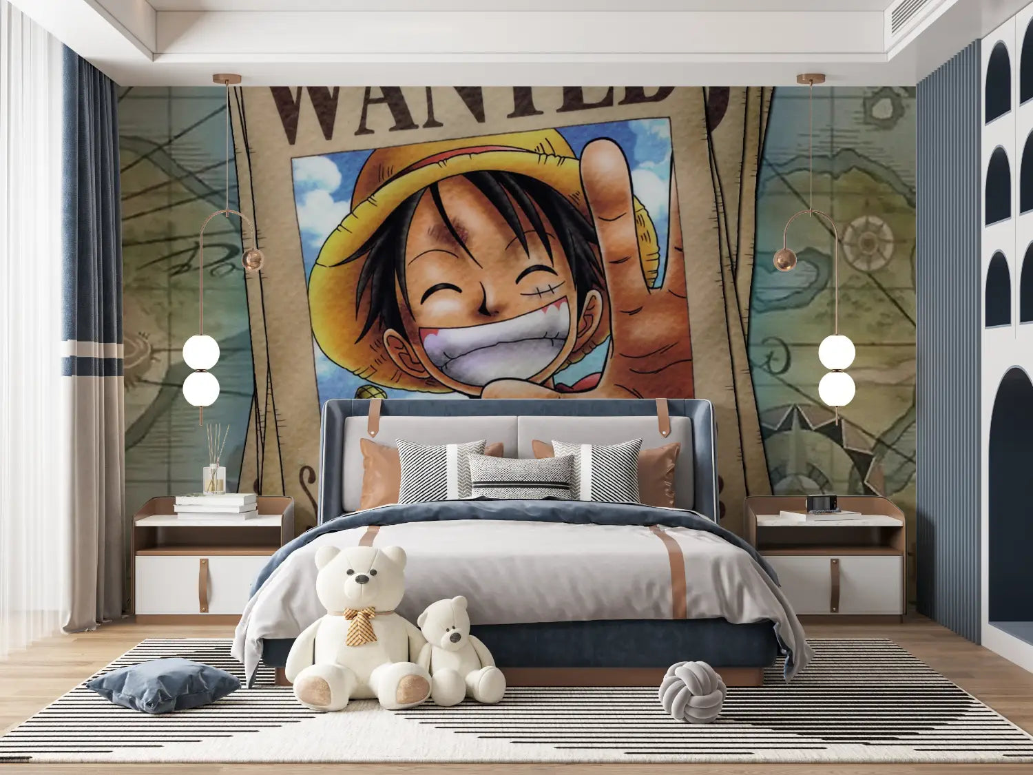 Papier Peint One Piece Luffy Wanted - tapisseries murale