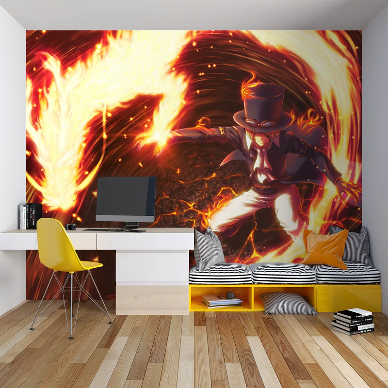 Papier Peint One Piece Sabo - chambre garçon lit