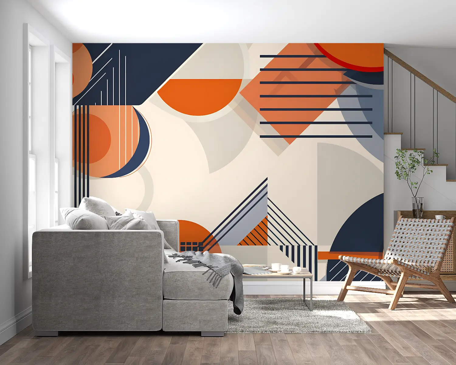 Oranje en blauw behang - Second Image