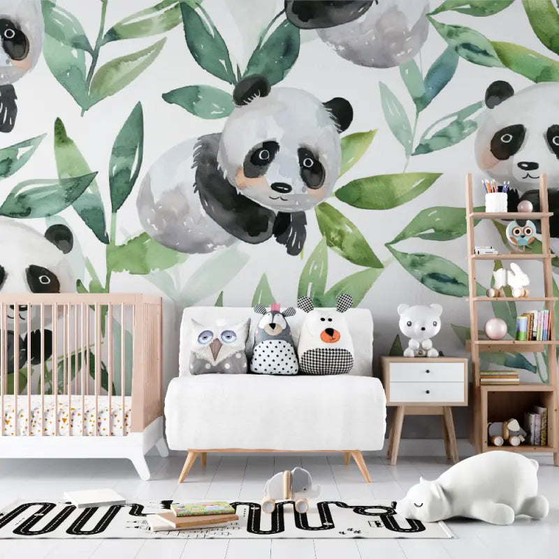 Papier peint Pandas ludiques bébé - bebe