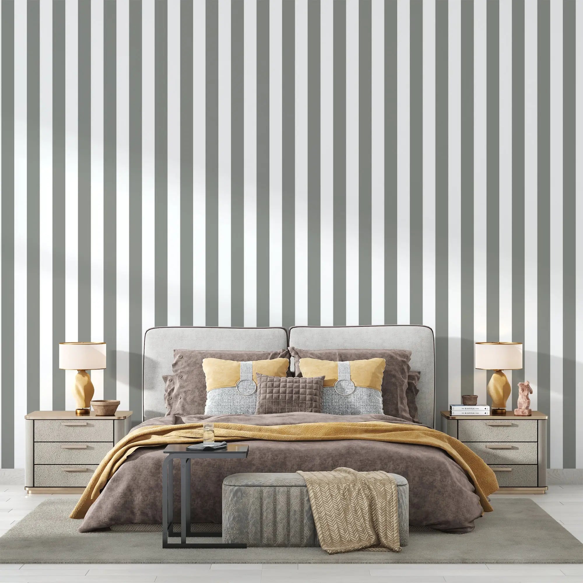 Gray and White Striped Wallpaper - Second Image