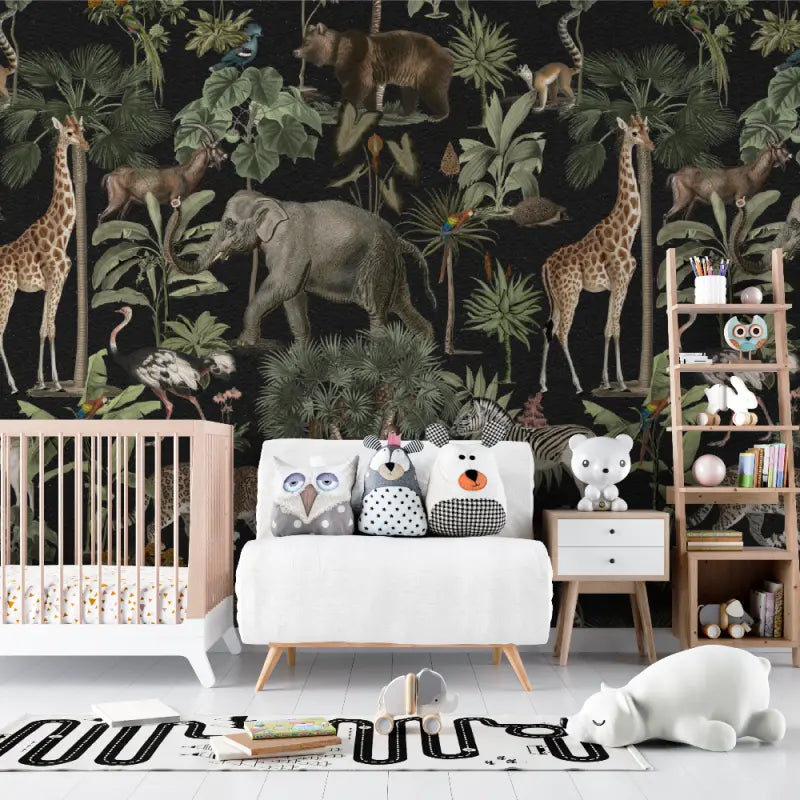 Papier peint Safari noir pour bébé - chambre bébé