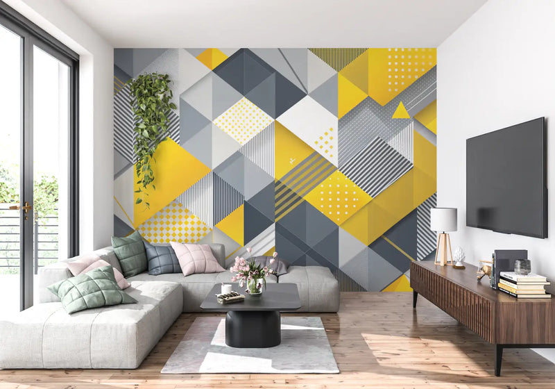 Papier Peint Scandinave Jaune Et Gris - mur cuisine