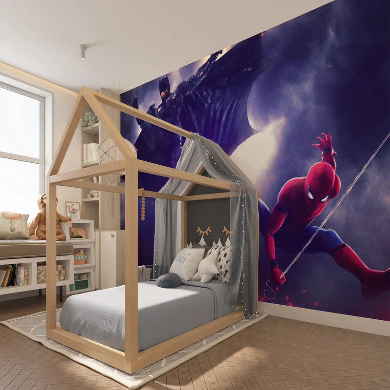 Papier Peint Spiderman et Batman - chambre spiderman