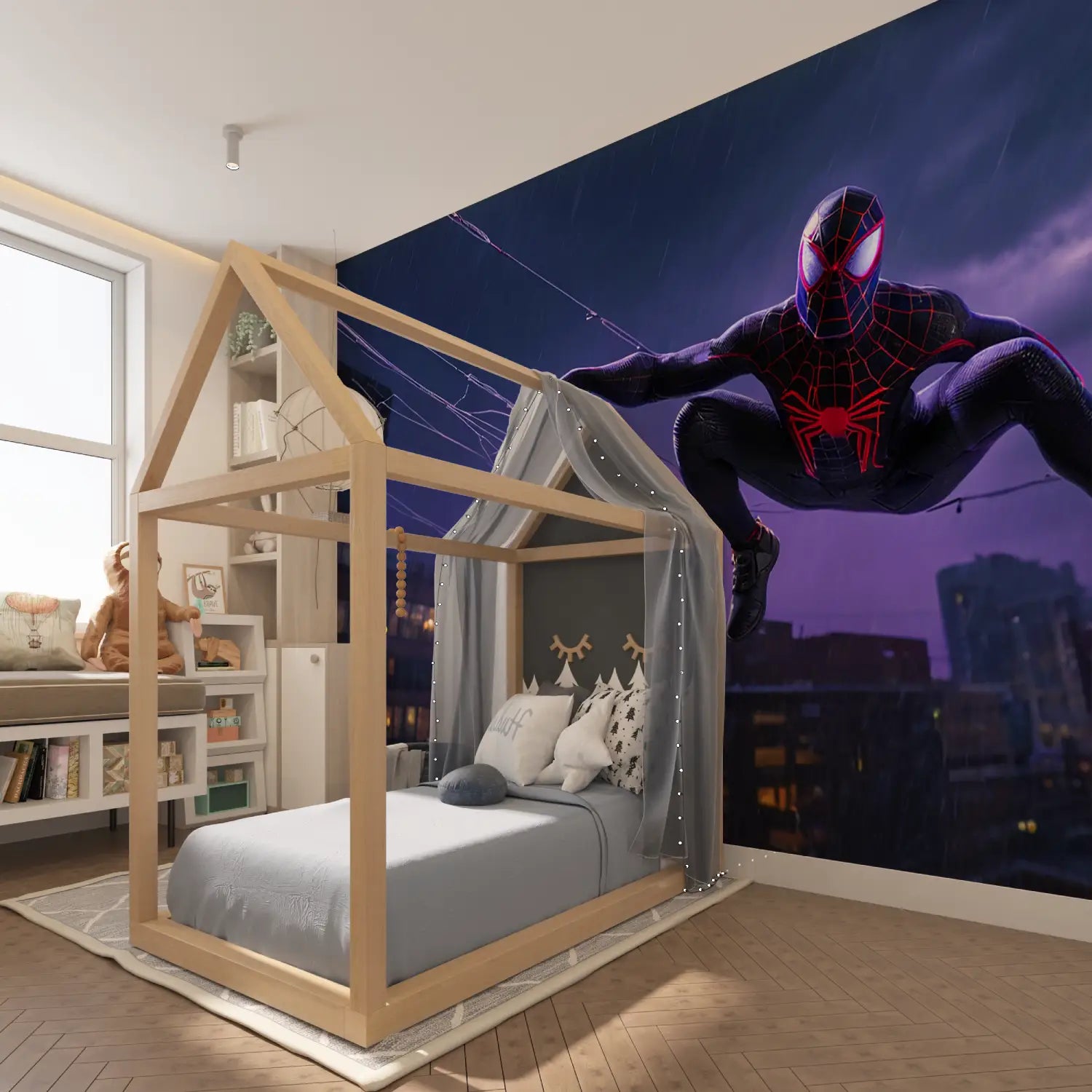 Papier Peint Spiderman Nocturne Pluie - tapisserie garçon