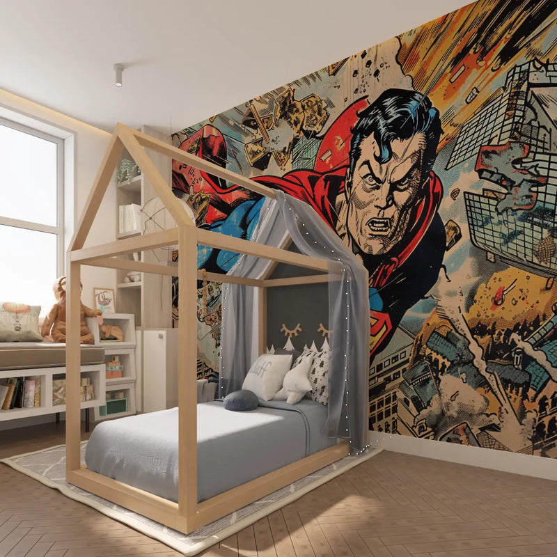 Papier Peint Superman Comic Book - chambre garçon lit