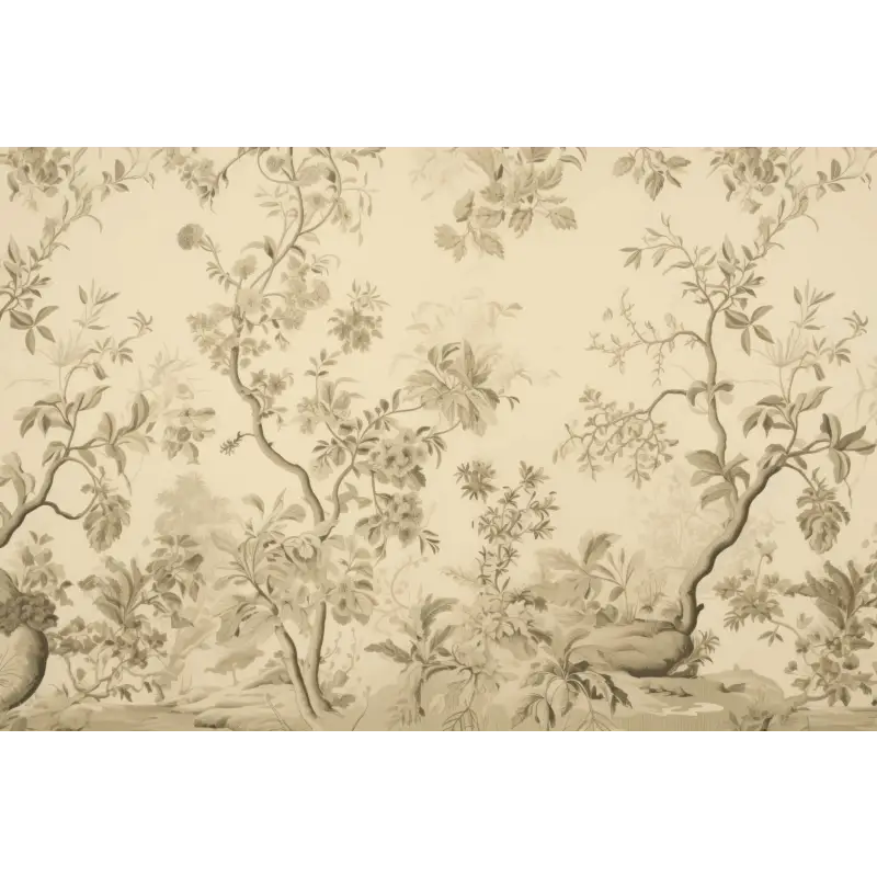 Papier Peint Toile De Jouy Beige Fleuri