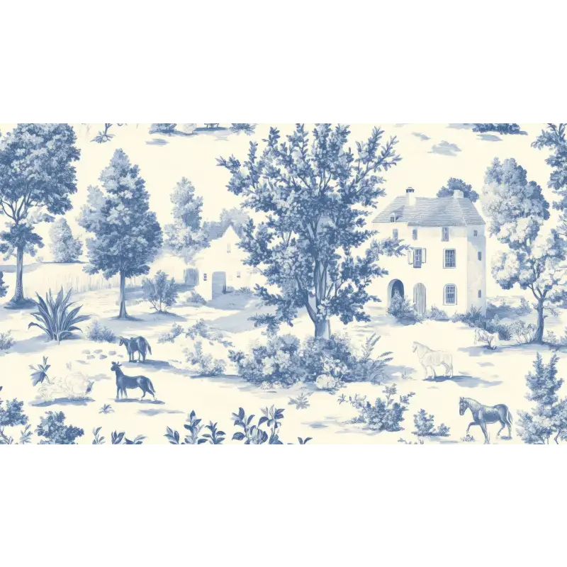 Papier Peint Toile De Jouy Bleu Art