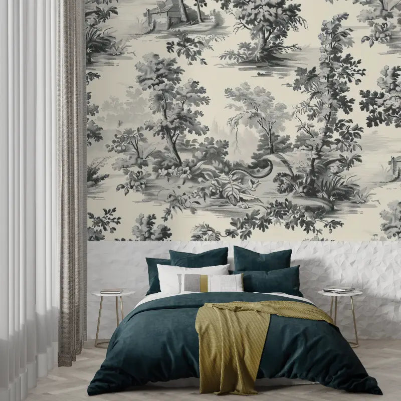 Light Gray Toile De Jouy Wallpaper - Second Image