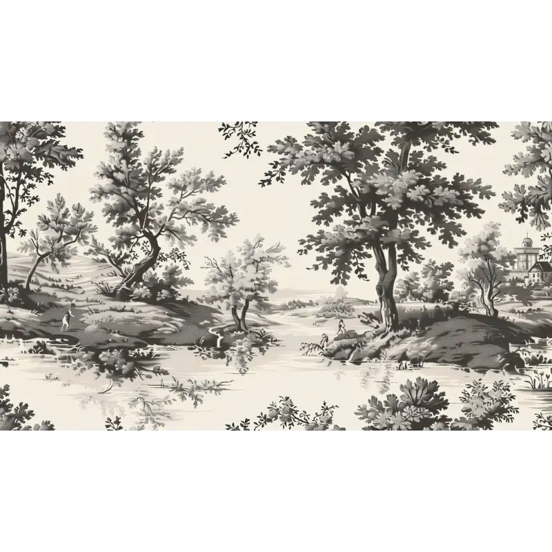 Papier Peint Toile De Jouy Gris Et Blanc